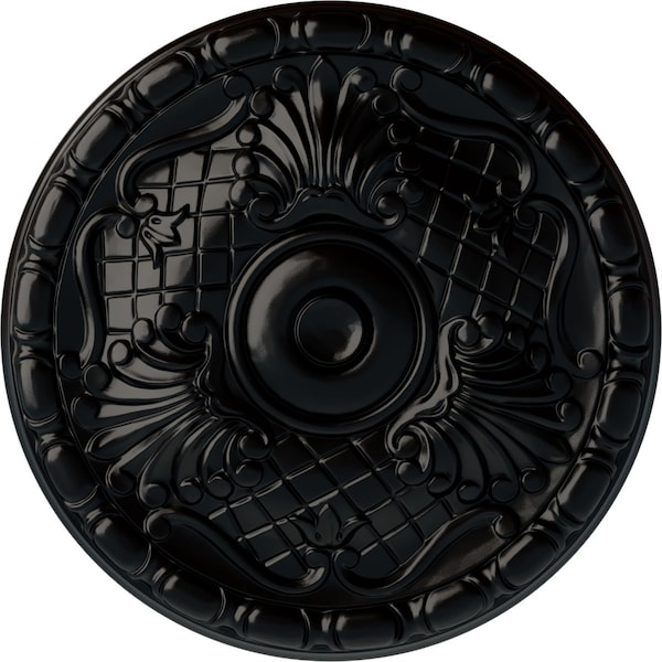 Ekena Millwork Amelia Ceiling Medallion (Fits Canopies up to 4 1/8"), Hand-Painted Jet Black, 15 3/4"OD x 5/8"P CM16AMBLF - main